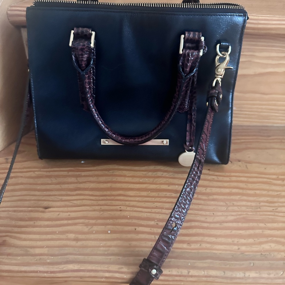 Brahmin Black and Brown Crossbody Bag with Structured Design